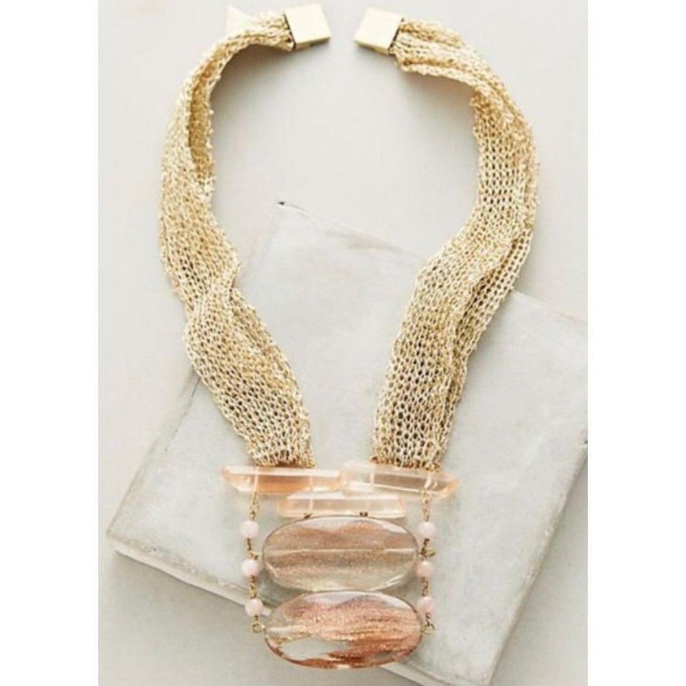 Anthropologie Mesh Chain Quartz & Moonstone Necklace NWT